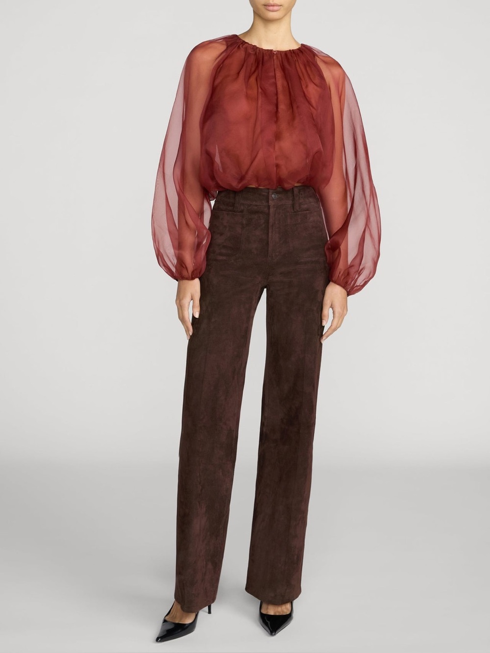 Frame The Sheer Balloon Blouse paprika NWT